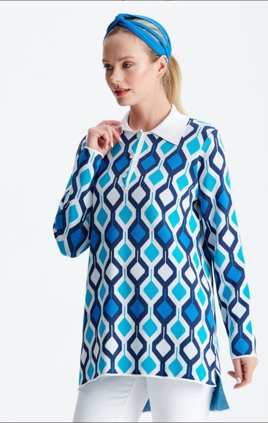 21184 POLO YAKA DESENLİ RAYON KAZAK