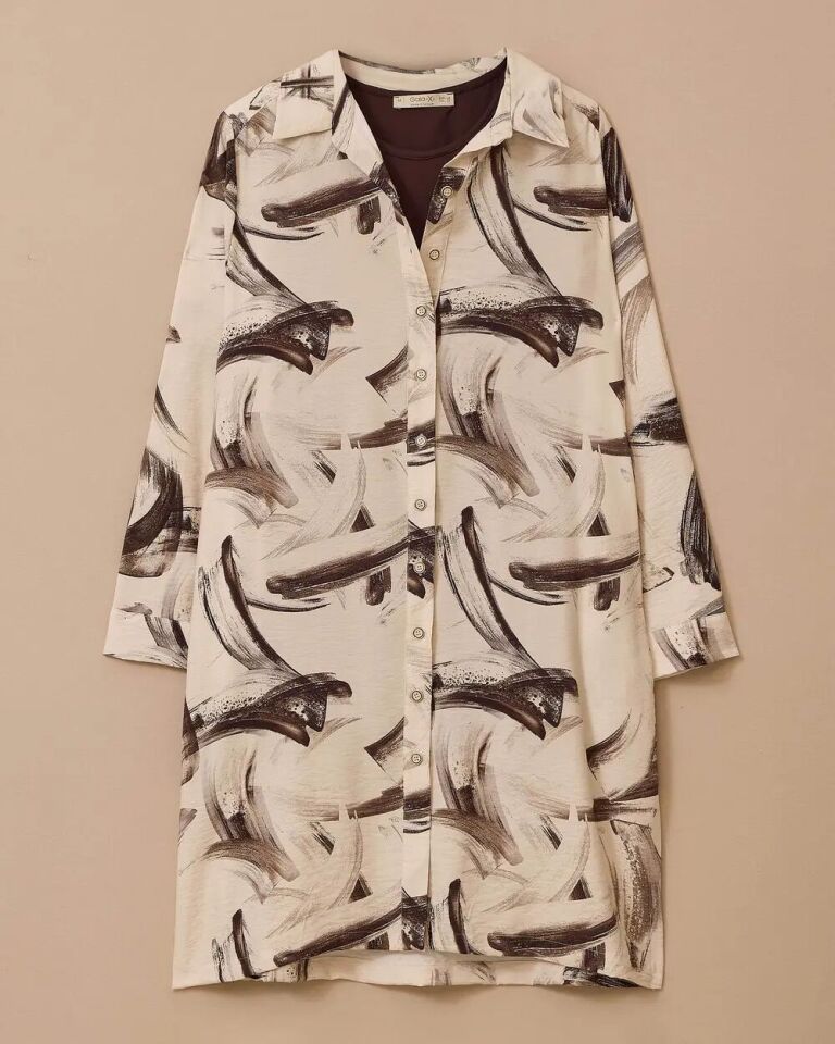 4002 İÇİ SIFIR KOL SIFIR YAKA GÖMLEĞİNİN ÖNÜ DÜĞMELİ KOLLARI MANŞETLİ DESENLİ İKİLİ TAKIM #03-25#