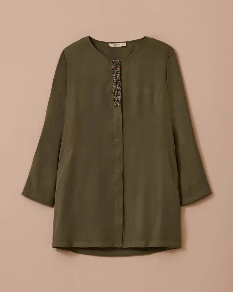 4009 ÖNDEN DÜĞMELİ SIFIR YAKA ÖNÜ TAŞ DETAYLI KOLU DÜĞMELİ ŞIK KAP #03-25#