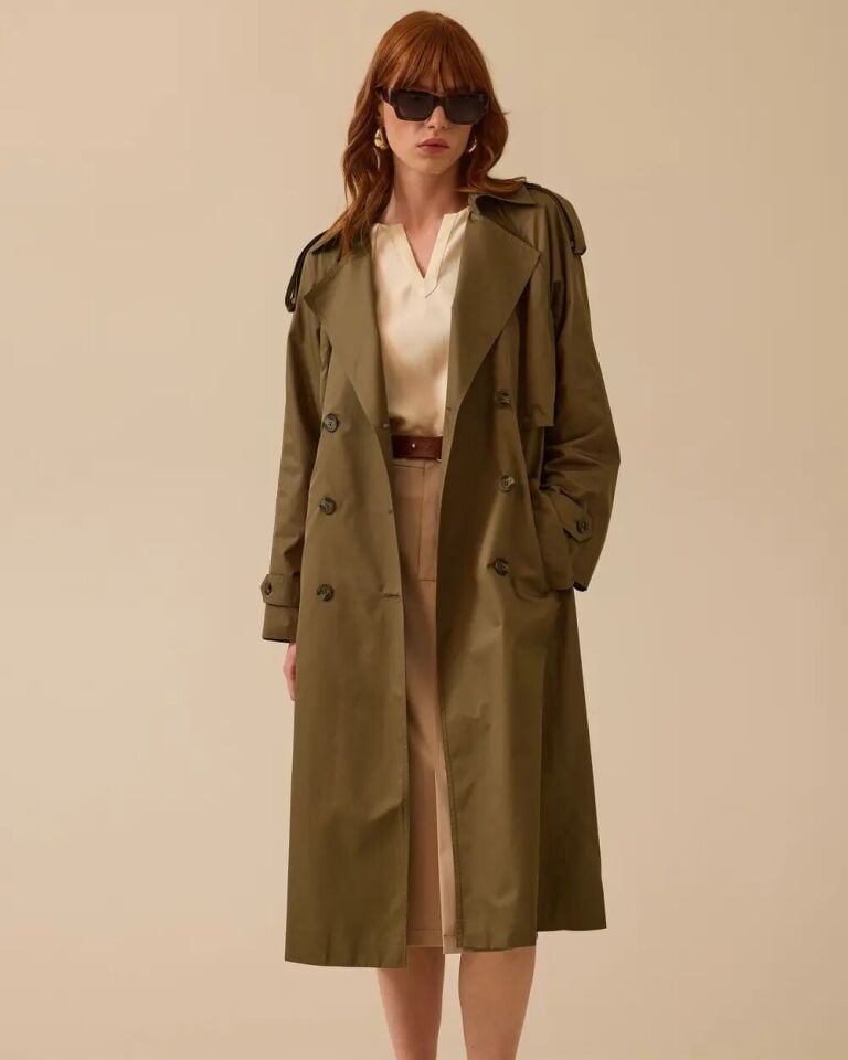 10002 KRUVAZE YAKA ÖNDEN DÜĞMELİ BELİ KEMERLİ KOLLARI MANŞETLİ GÜNLÜK TRENÇKOT #03-25#