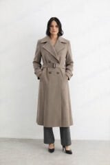 57021 ÖNÜ DÜĞMELİ BELİ KEMERLİ CEP DETAYLI KAŞE KABAN #12-25#