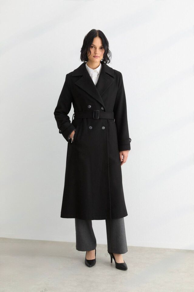 57021 ÖNÜ DÜĞMELİ BELİ KEMERLİ CEP DETAYLI KAŞE KABAN #12-25#