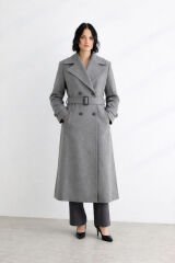 57021 ÖNÜ DÜĞMELİ BELİ KEMERLİ CEP DETAYLI KAŞE KABAN #12-25#