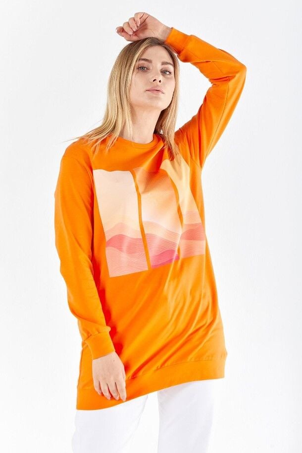 6057 KOL UCU LASTİKLİ ÖNÜ BASKI DETAYLI SIFIR YAKA SWEAT QYS  SWEAT 6057 #23-05#