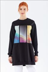 6057 KOL UCU LASTİKLİ ÖNÜ BASKI DETAYLI SIFIR YAKA SWEAT QYS  SWEAT 6057 #23-05#