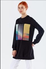 6057 KOL UCU LASTİKLİ ÖNÜ BASKI DETAYLI SIFIR YAKA SWEAT QYS  SWEAT 6057 #23-05#