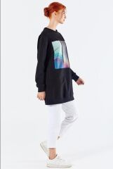 6057 KOL UCU LASTİKLİ ÖNÜ BASKI DETAYLI SIFIR YAKA SWEAT QYS  SWEAT 6057 #23-05#