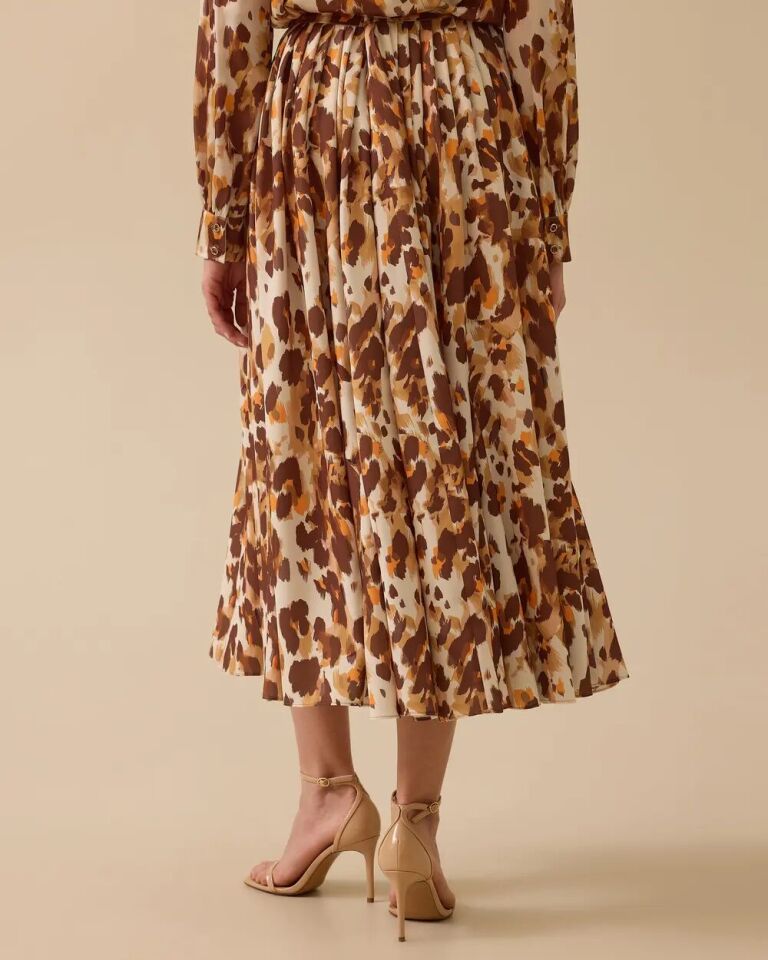 10001 YANDAN FERMUARLI ÖNÜ BÜZGÜLÜ DESENLİ KLOŞ ETEK #03-25#