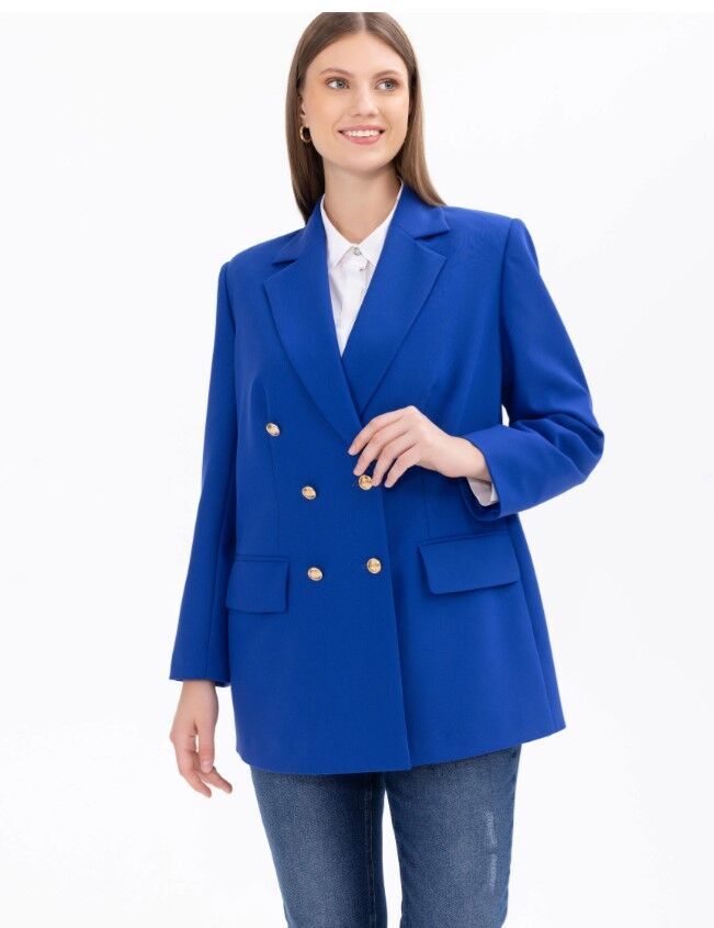 1008 BÜYÜK BEDEN DÜĞME DETAYLI BLAZER CEKE BLAZER CEKET 14231105401008 QKS KBLAZSER CEKEKT  #23-10# 50 - SAKS MAVİSİ