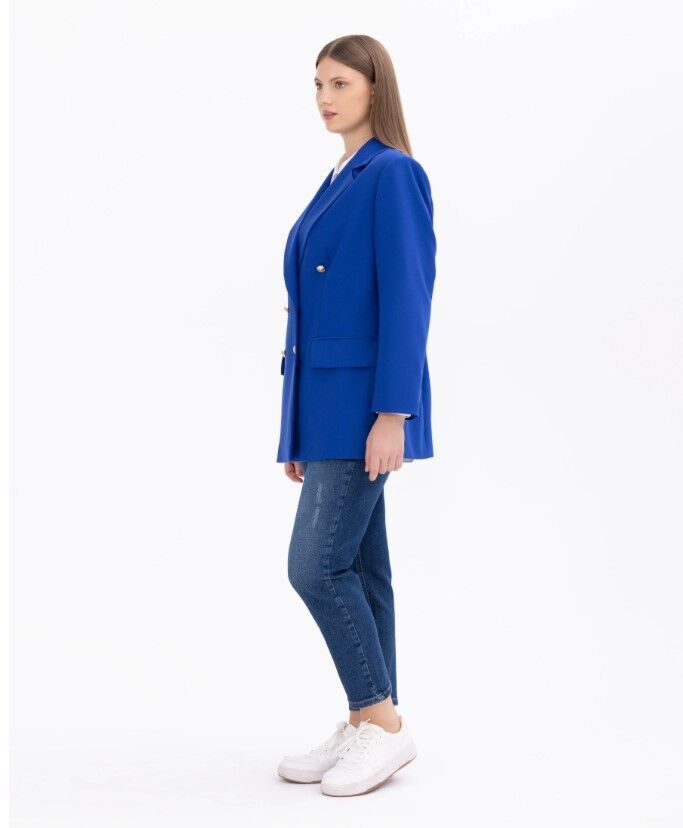1008 BÜYÜK BEDEN DÜĞME DETAYLI BLAZER CEKE BLAZER CEKET 14231105401008 QKS KBLAZSER CEKEKT  #23-10# 50 - SAKS MAVİSİ