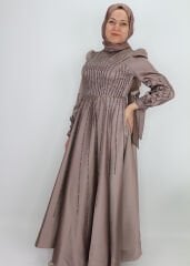 258 KOLLARI YAKASI GÖĞSÜ VE ETEĞİ TAŞLI MİDİ BOY PRENSES MODEL TASARIM ABİYE QYS ABİYE 258 #03-24#