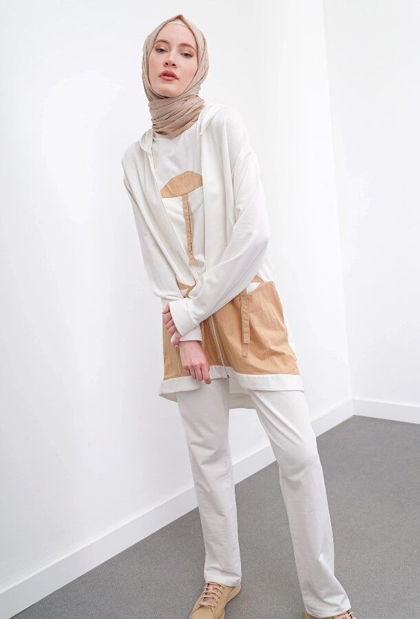 3025 ÖNÜ FERMUARLI KAPÜŞONLU İÇ BLUZU SIFIR KOL PANTOLON BELİ LASTİKLİ ÜÇLÜ TAKIM QYS ÜÇLÜ TAKIM 3025 #23-05#