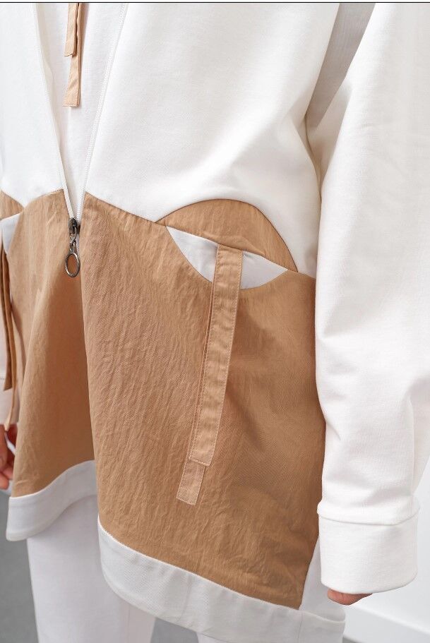 3025 ÖNÜ FERMUARLI KAPÜŞONLU İÇ BLUZU SIFIR KOL PANTOLON BELİ LASTİKLİ ÜÇLÜ TAKIM QYS ÜÇLÜ TAKIM 3025 #23-05#