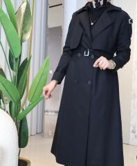 2260 OMZU APOLETLİ ÇİFT DÜĞMELİ BELİ KEMERLİ TRENÇ #10-25#