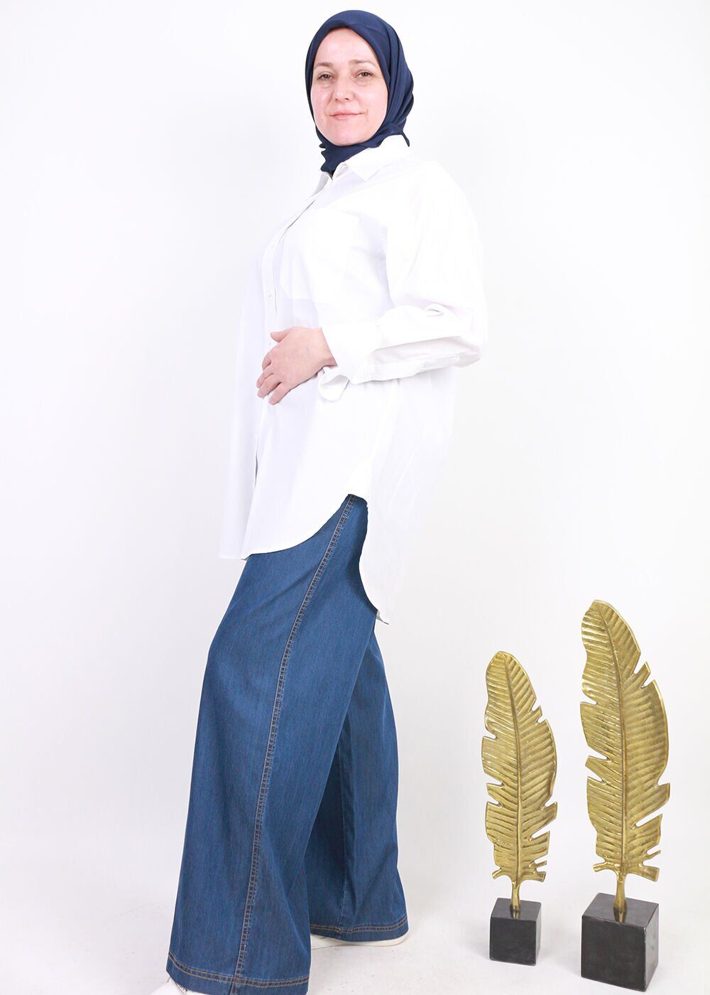59006 BELİ LASTİKLİ BOL PAÇA TANSEL PANTLON QYS PANTLON #24-05# 38 - MAVİ