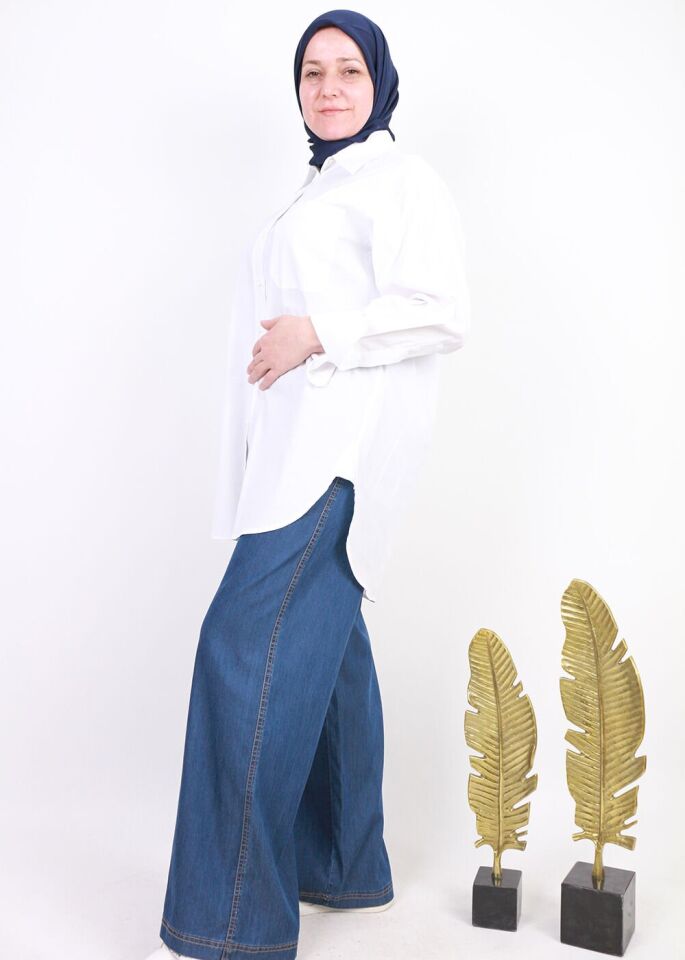 59006 BELİ LASTİKLİ BOL PAÇA TANSEL PANTLON QYS PANTLON #24-05# 38 - MAVİ