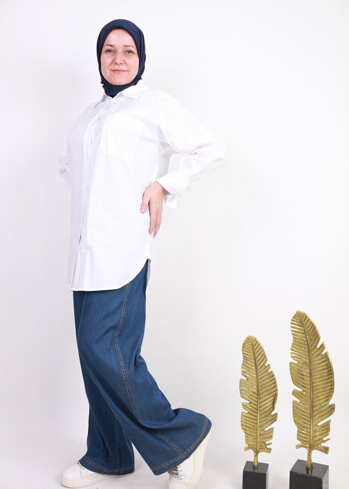 59006 BELİ LASTİKLİ BOL PAÇA TANSEL PANTLON QYS PANTLON #24-05# 38 - MAVİ