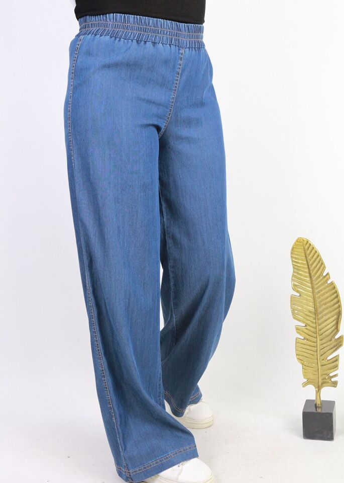 59006 BELİ LASTİKLİ BOL PAÇA TANSEL PANTLON QYS PANTLON #24-05# 38 - MAVİ