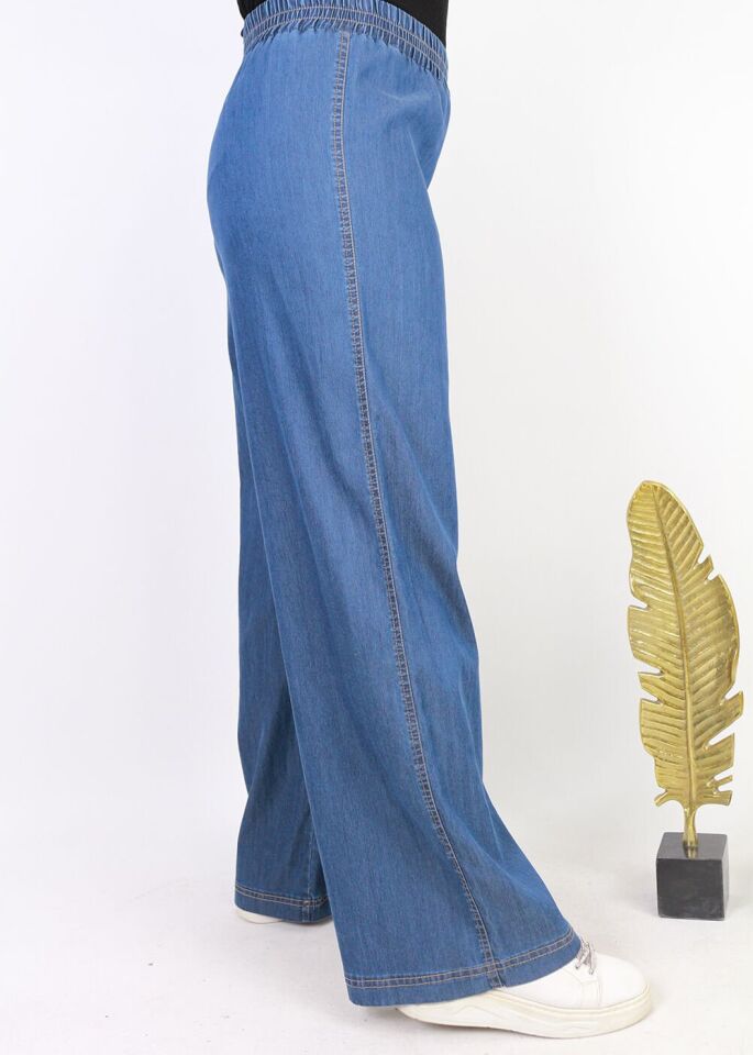 59006 BELİ LASTİKLİ BOL PAÇA TANSEL PANTLON QYS PANTLON #24-05# 38 - MAVİ