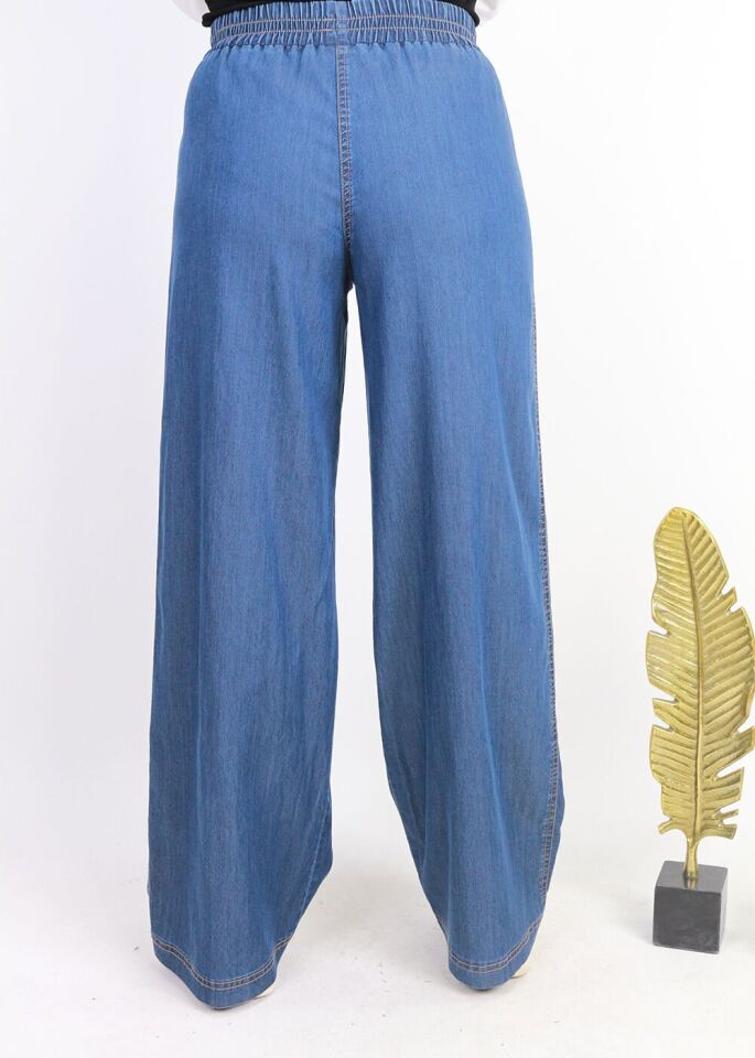 59006 BELİ LASTİKLİ BOL PAÇA TANSEL PANTLON QYS PANTLON #24-05# 38 - MAVİ