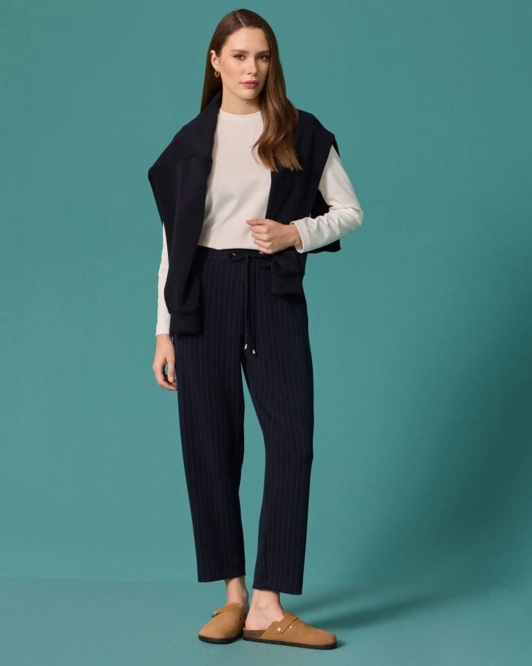 1012 ÇİZGİLİ BAĞCIKLI BEL PANTALON #2026#