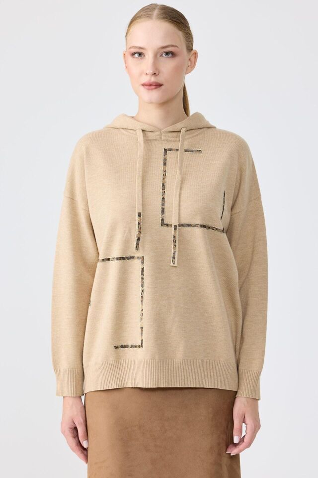 BLZ.22006.1 TAŞ İŞLEMELİ KAPŞONLU BLUZ #11-25#