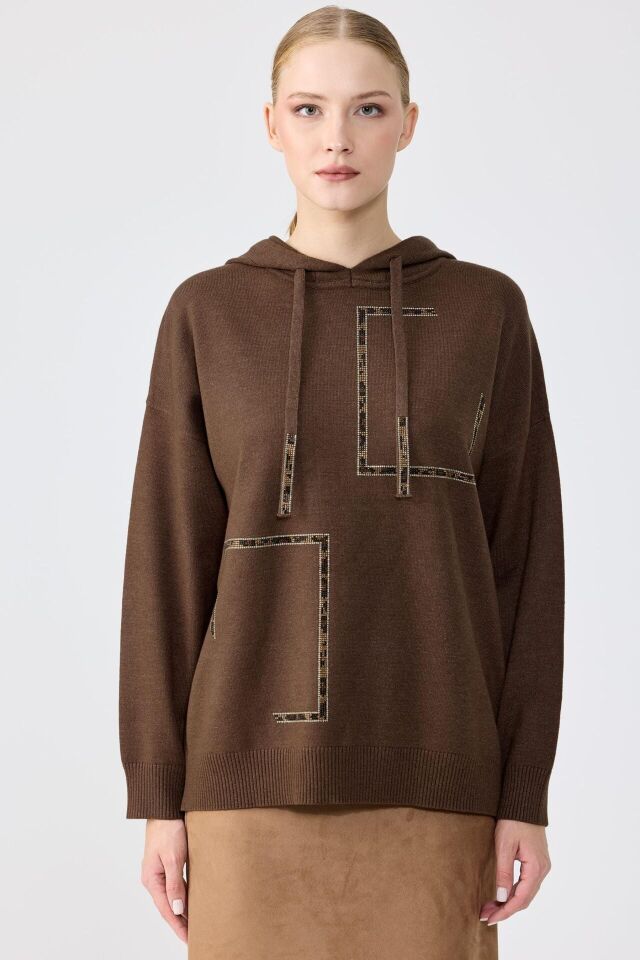 BLZ.22006.1 TAŞ İŞLEMELİ KAPŞONLU BLUZ #11-25#