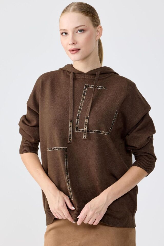 BLZ.22006.1 TAŞ İŞLEMELİ KAPŞONLU BLUZ #11-25#