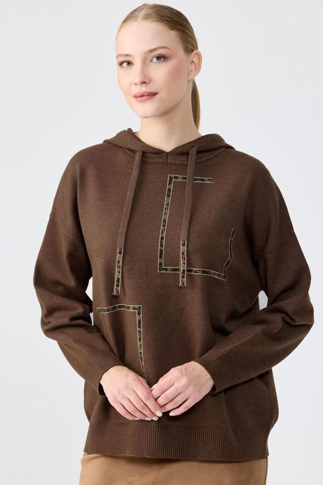 BLZ.22006.1 TAŞ İŞLEMELİ KAPŞONLU BLUZ #11-25#