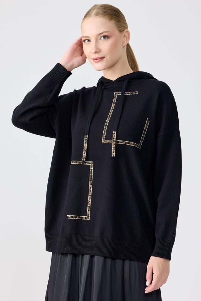 BLZ.22006.1 TAŞ İŞLEMELİ KAPŞONLU BLUZ #11-25#