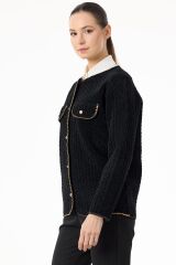 CKT.21787.1 ZİNCİR DETAYLI ŞÖNİL TRİKO CEKET #11-25#