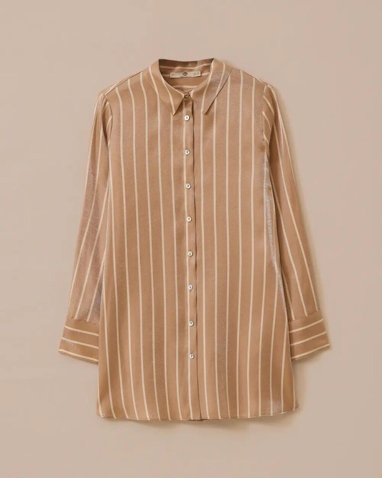 1005 ÖNÜ DÜĞMELİ KOLLARI KALIN MANŞET SATEN KUMAŞ ÇİZGİLİ GÜNLÜK GÖMLEK #03-25#