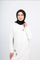 1503 GÖĞÜS VE BEL TAŞ İŞLEMELİ VE BONCUK DETAYLI 2 İPLİK SWEAT QYS SWEAT 1503 #23-05#