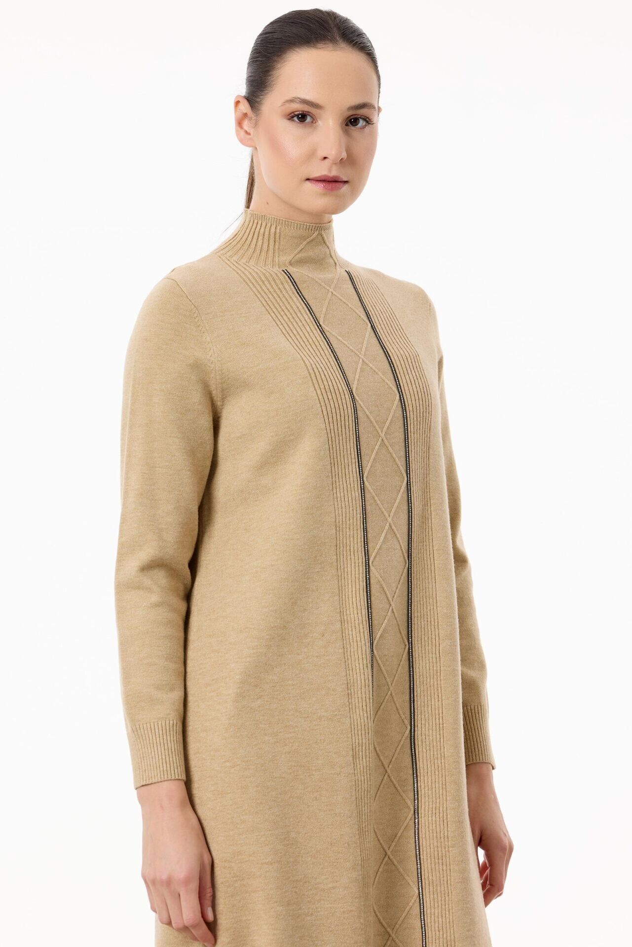 ELB.21768.1 SAÇ ÖRGÜLÜ TAŞLI TRİKO ELBİSE #11-25#