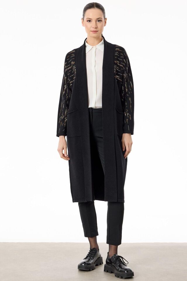 HRK.21749.1 OMUZLARI TAŞLI ŞAL YAKALI TRİKO HIRKA #11-25#