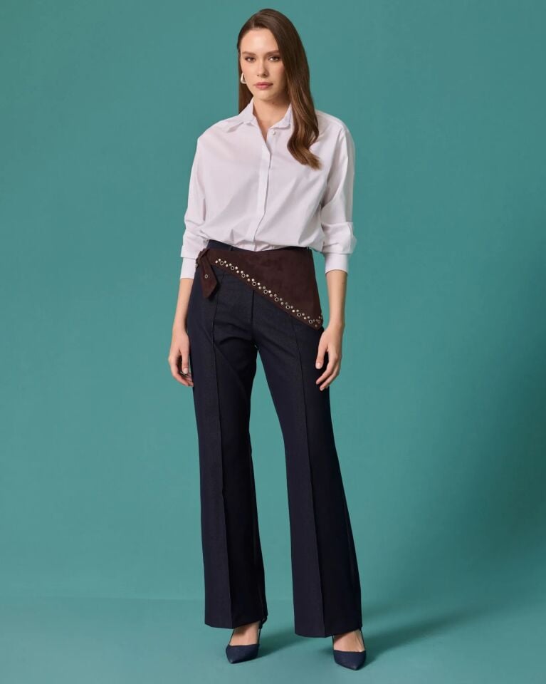 1007 DIKIS DETAYLI ISPANYOL PAÇA PANTALON #2026#