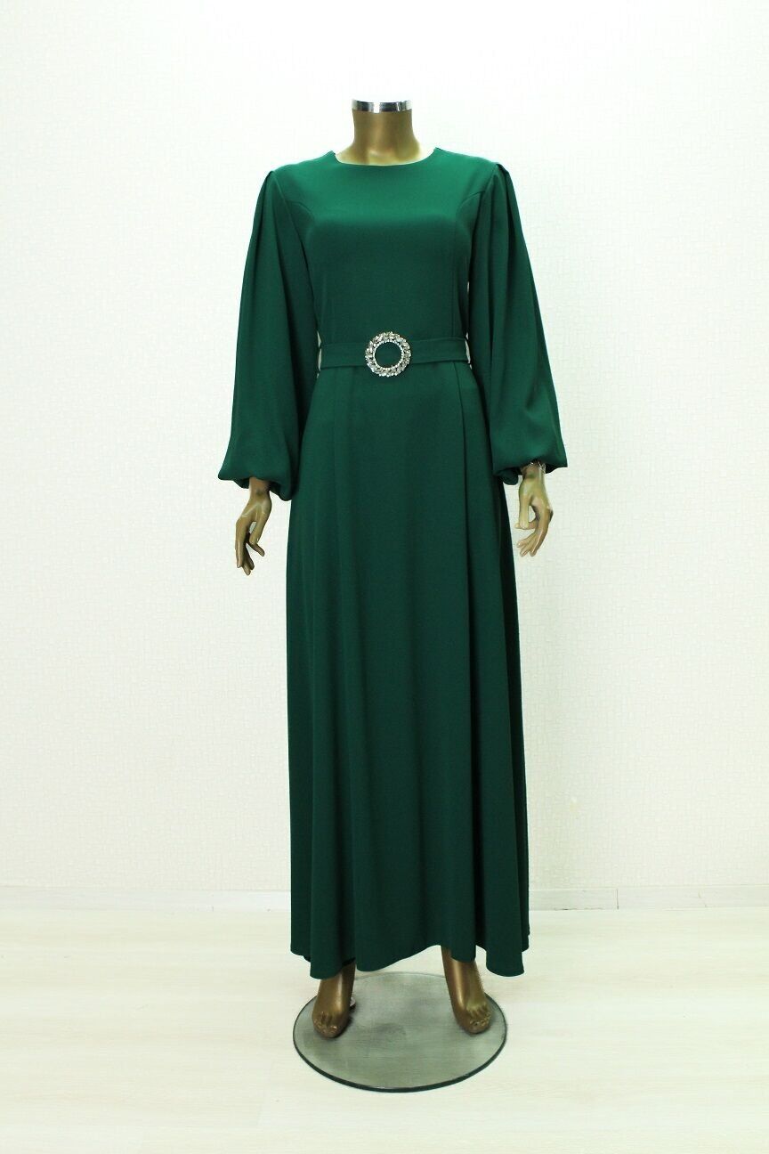 2760 BELİ KEMERLİ KOLU BALONKOL KLOŞ ABİYE ELBİSE #23-05#