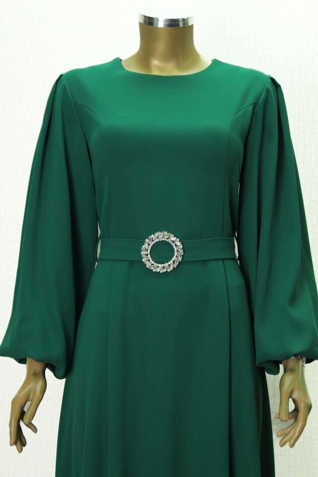 2760 BELİ KEMERLİ KOLU BALONKOL KLOŞ ABİYE ELBİSE #23-05#