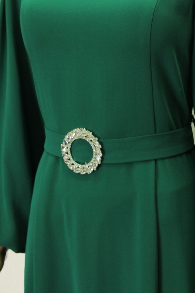 2760 BELİ KEMERLİ KOLU BALONKOL KLOŞ ABİYE ELBİSE #23-05#