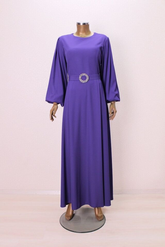 2760 BELİ KEMERLİ KOLU BALONKOL KLOŞ ABİYE ELBİSE #23-05#