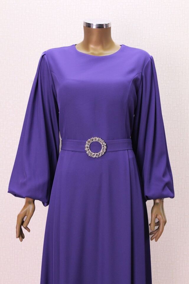 2760 BELİ KEMERLİ KOLU BALONKOL KLOŞ ABİYE ELBİSE #23-05#