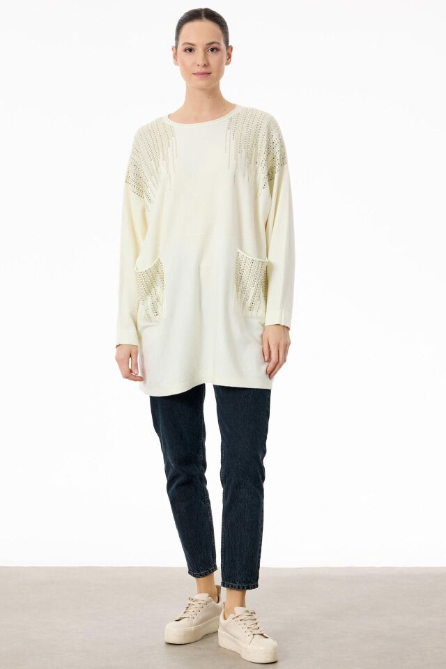 TNK.21755.1	OMUZLARI VE CEPLERİ TAŞLI SOSİS YAKALI TRİKO TUNİK #11-25#