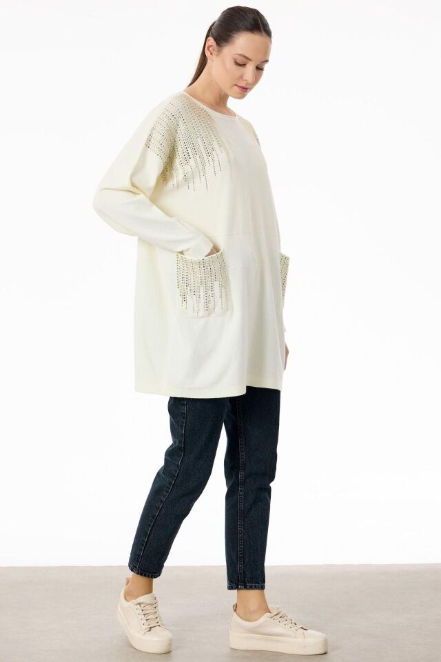 TNK.21755.1	OMUZLARI VE CEPLERİ TAŞLI SOSİS YAKALI TRİKO TUNİK #11-25#