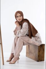 2053 DOKUMA PANTOLONLU CEKETLİ DESENLİ ÜÇLÜTAKIM QYS İKİLİ TAKIM 2053 #23-06#