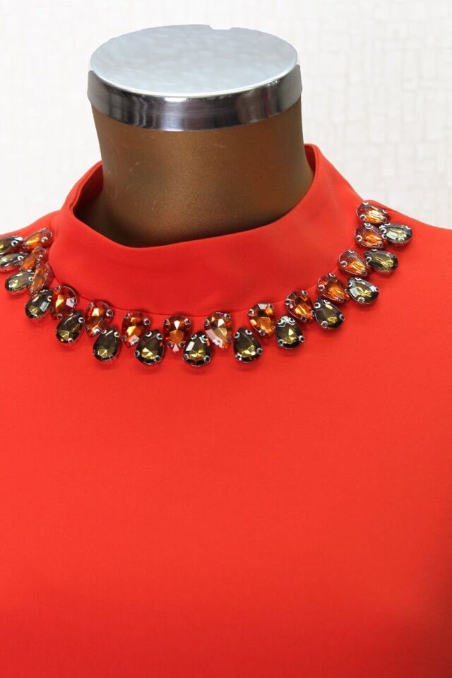 2776 YAKASI VE KOL UCU SU DAMLASI TAŞ DETAYLI BELİ BAĞLAMALI KLOŞ ABİYE ELBİSE QYS ABİLYE ELBİSE 2776 #23-06#