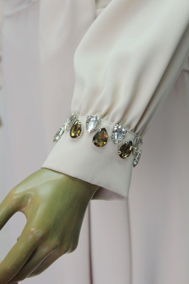 2776 YAKASI VE KOL UCU SU DAMLASI TAŞ DETAYLI BELİ BAĞLAMALI KLOŞ ABİYE ELBİSE QYS ABİLYE ELBİSE 2776 #23-06#