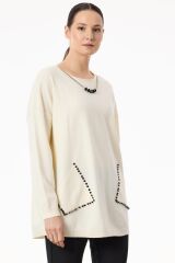 TNK.21758.1	CEPLERİ TAŞLI KOLYE DETAYLI TRİKO TUNİK #11-25#