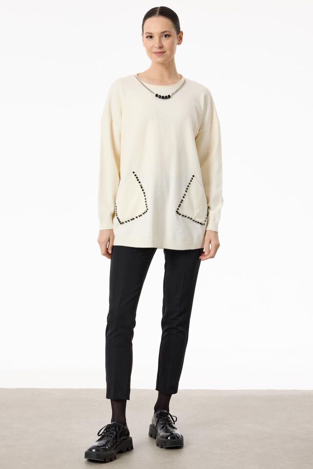 TNK.21758.1	CEPLERİ TAŞLI KOLYE DETAYLI TRİKO TUNİK #11-25#