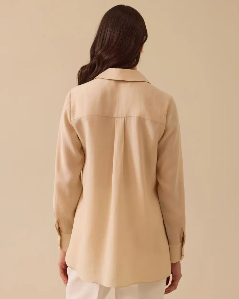 10004 ÖNÜ GİZLİ DÜĞMELİ KOLLARI MANŞETLİ YAKASI VE GÖĞSÜ TAŞ DETAYLI ŞIK GÖMLEK #03-25#