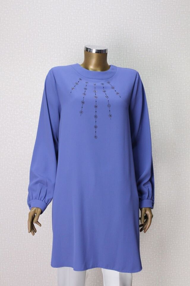 61098 ÖNDEN TAŞ İŞLEMELİ KOL UÇLARI DÜĞMELİ RAHAT KESİM TUNİK QYS TUNİK 61098 #23-063